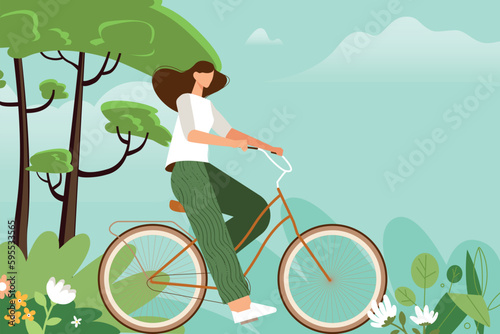 Illustration of nature, enjoyment of life, ecology. Vector concept for web banner, poster, marketing, social media, background.