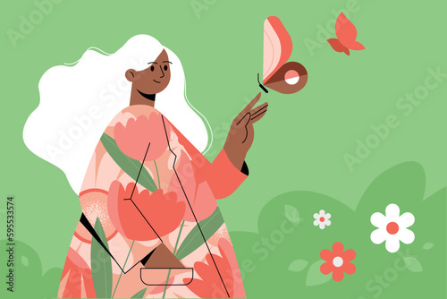 Illustration of nature, enjoyment of life, ecology. Vector concept for web banner, poster, marketing, social media, background.