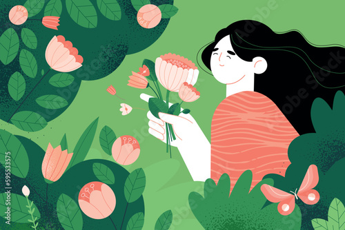 Illustration of nature, enjoyment of life, ecology. Vector concept for web banner, poster, marketing, social media, background.