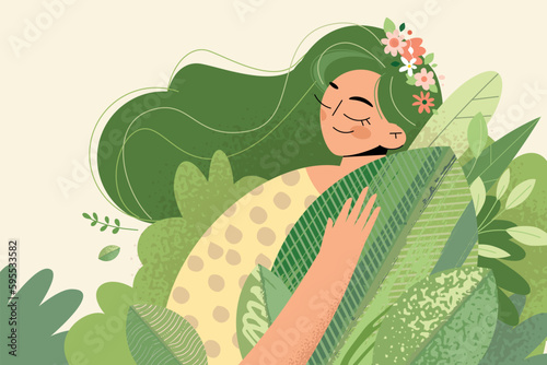 Illustration of nature, enjoyment of life, ecology. Vector concept for web banner, poster, marketing, social media, background.