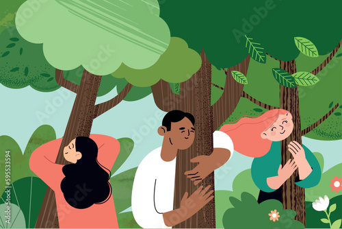 Illustration of nature, enjoyment of life, ecology. Vector concept for web banner, poster, marketing, social media, background.
