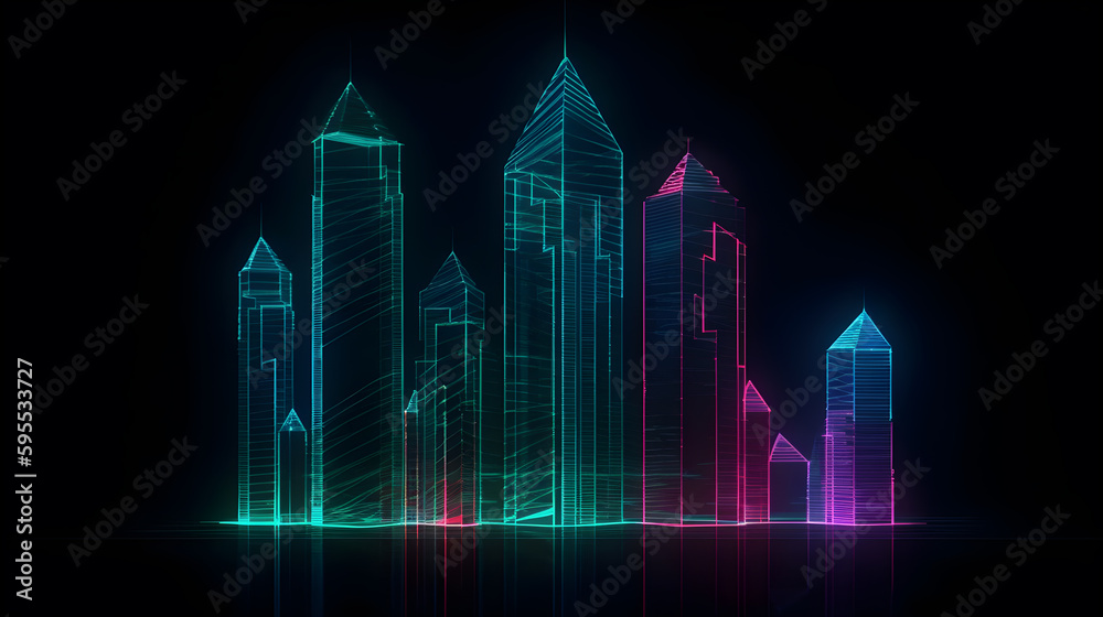 holographic illustration of a skyscraper view ,generative ai
