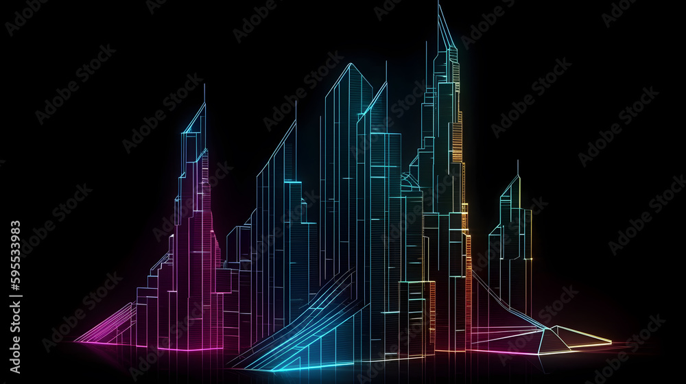 holographic illustration of a skyscraper view ,generative ai