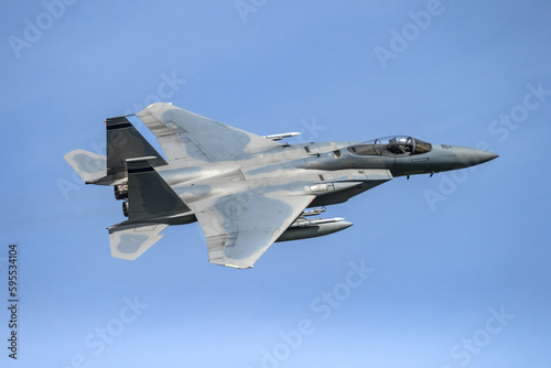 Military air force modern fighter jet aircraft in flight.