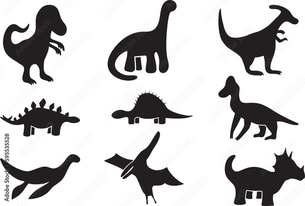 Various Dinosaur Silhouette Illustrations Including T Rex, Stegosaurus ...