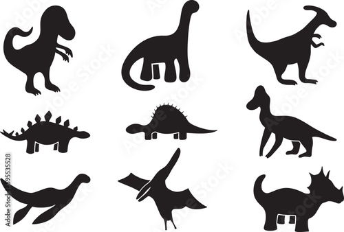 Fototapeta Naklejka Na Ścianę i Meble -  Various Dinosaur Silhouette Illustrations Including T Rex, Stegosaurus and Triceratops