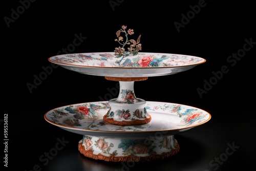 A cake stand made of porcelain that includes a clipping path. Generative AI