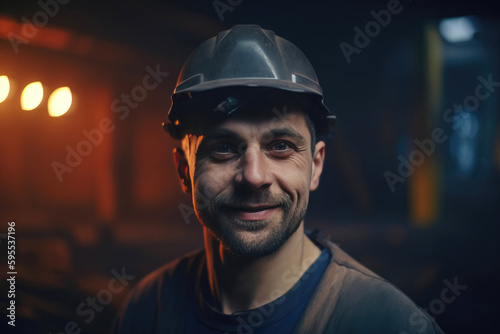 Portrait of male worker at a metallurgical factory. Generative AI