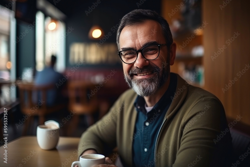 Senior businessman drinking coffee. Generative AI Senior businessman drinking coffee. Generative AI