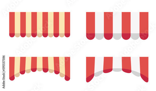 Store tent canopy roof awning shop umbrella stripe isolated set. Vector graphic design element illustration