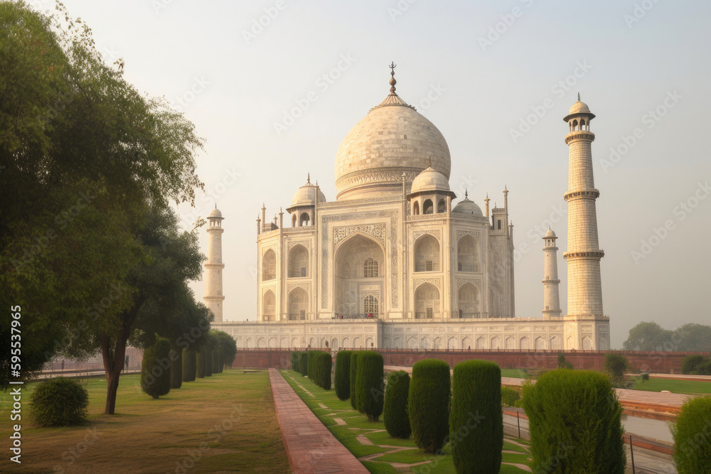 Taj Mahal India, Agra. 7 world wonders. Generative AI