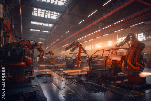 Automobile assembly line production. Generative AI © Andrii 