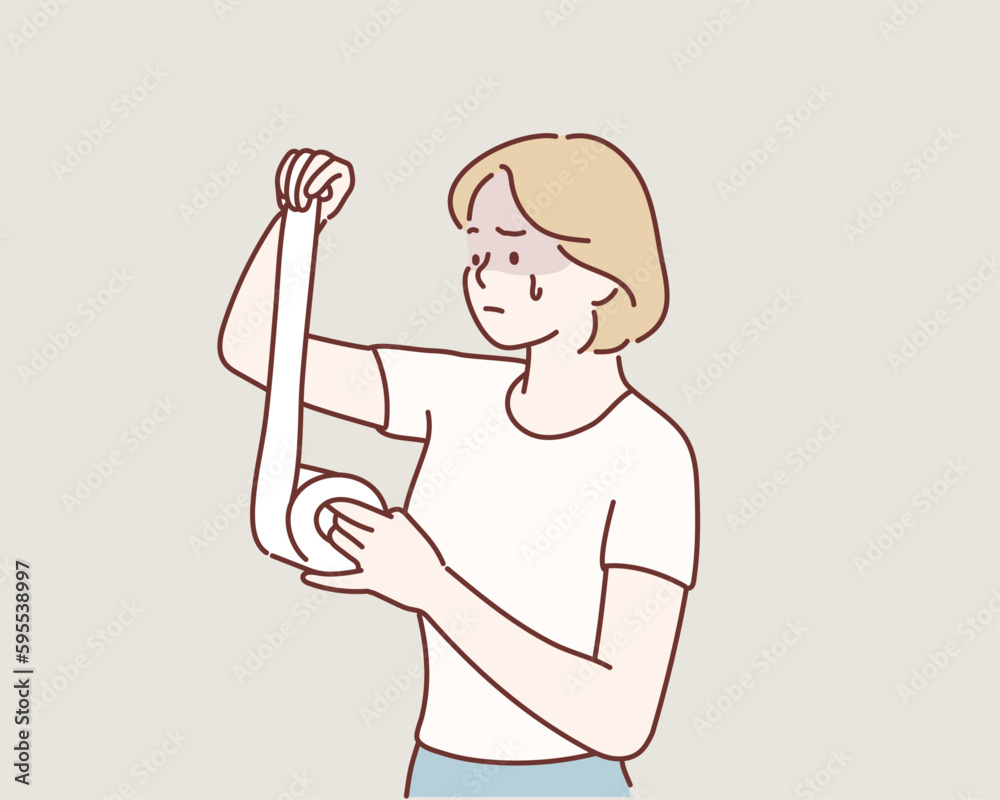woman holding toilet paper roll. Hand drawn style vector design illustrations. woman holding toilet paper roll. Hand drawn style vector design illustrations.