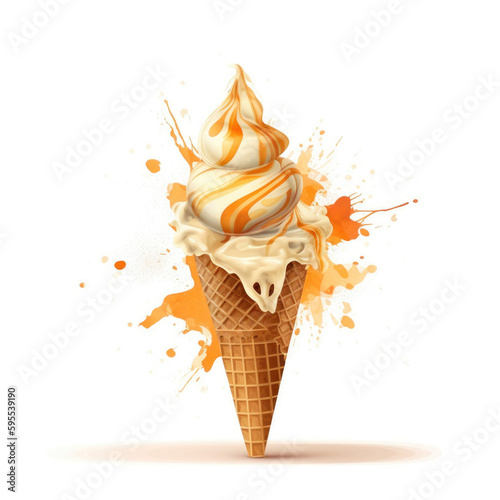 Ice cream cone isolated on the white background. Generative AI