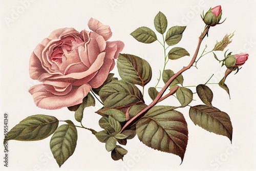 Fototapeta Naklejka Na Ścianę i Meble -  Rose Flower Botanical Illustration, Roses Flowers, Rose Abstract Generative AI Illustration