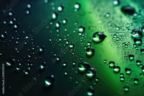 Water drops on green background. Generative AI