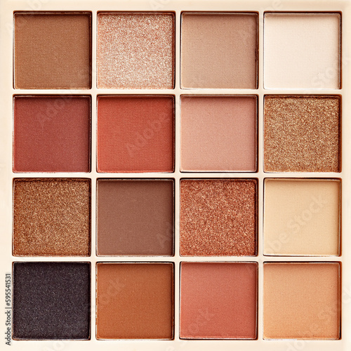 Canvas Print Eyeshadows palette as close up texture background Beauty product cosmetic powder for make up eye, beige brown color scheme, matte and shimmer tints