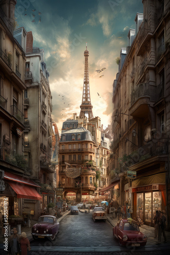 Abstract illustration of a Paris city, France, cartoon style. Ai generative © ZoomTeam