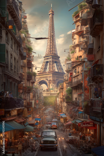 Abstract illustration of a Paris city, France, cartoon style. Ai generative