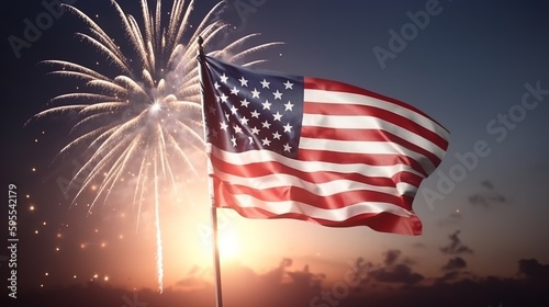 USA 4th of july independence day american flag with fireworks, Generative ai