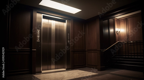 Closed elevator door . Generative Ai