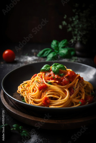 Spaghetti with tomato sauce. Generative AI