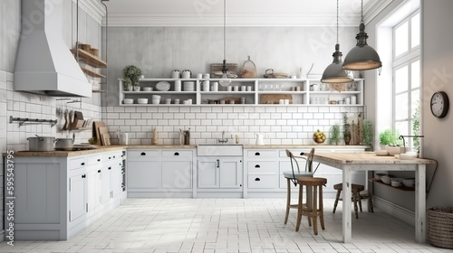 Fototapeta Naklejka Na Ścianę i Meble -  Frame mockup in kitchen room interior, 3d render. Generative Ai