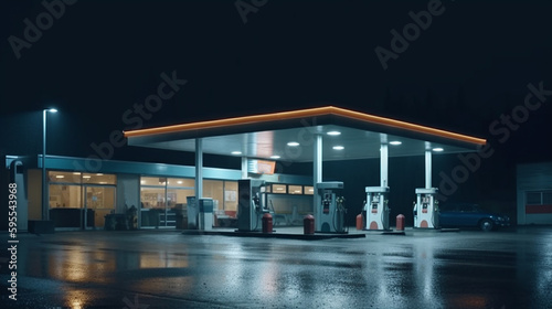 Gas station at night. Generative Ai