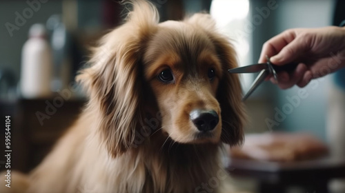 Dog grooming in a beauty salon. Generative Ai