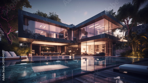 Modern cozy house with pool. Generative Ai © andranik123