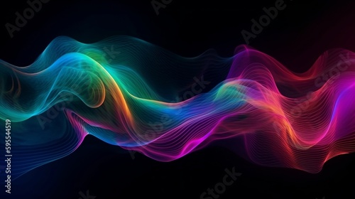 A gradient design background features an abstract fluid iridescent holographic neon curved wave in motion.
