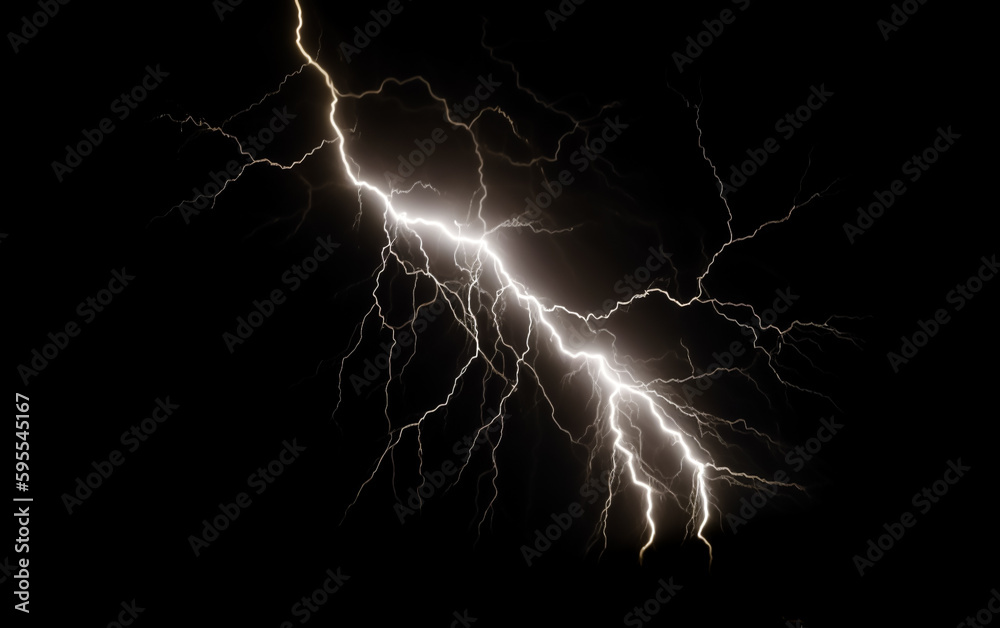 Lightning bolts isolated on black, capturing nature's force, shallow depth of field, Illustrative Generative AI Lightning bolts isolated on black, capturing nature's force, shallow depth of field, Illustrative Generative AI