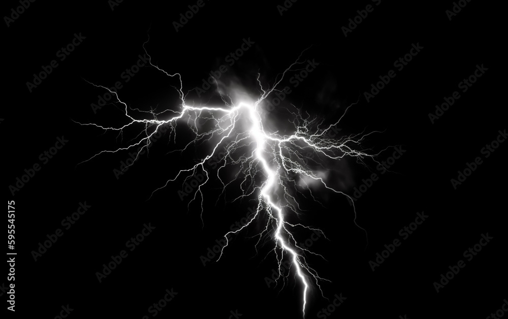 Lightning bolts isolated on black, capturing nature's force, shallow depth of field, Illustrative Generative AI Lightning bolts isolated on black, capturing nature's force, shallow depth of field, Illustrative Generative AI