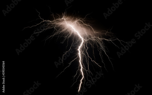 Lightning bolts isolated on black, capturing nature's force, shallow depth of field, Illustrative Generative AI