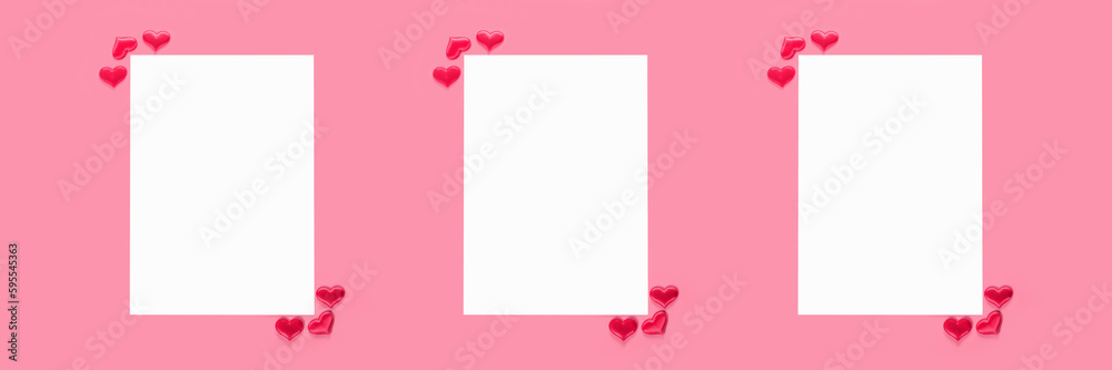 Piece of paper with hearts for Valentines Day. Strong relationships and declaration of love. Banner.