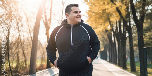 Overweight man running - Generative AI photo