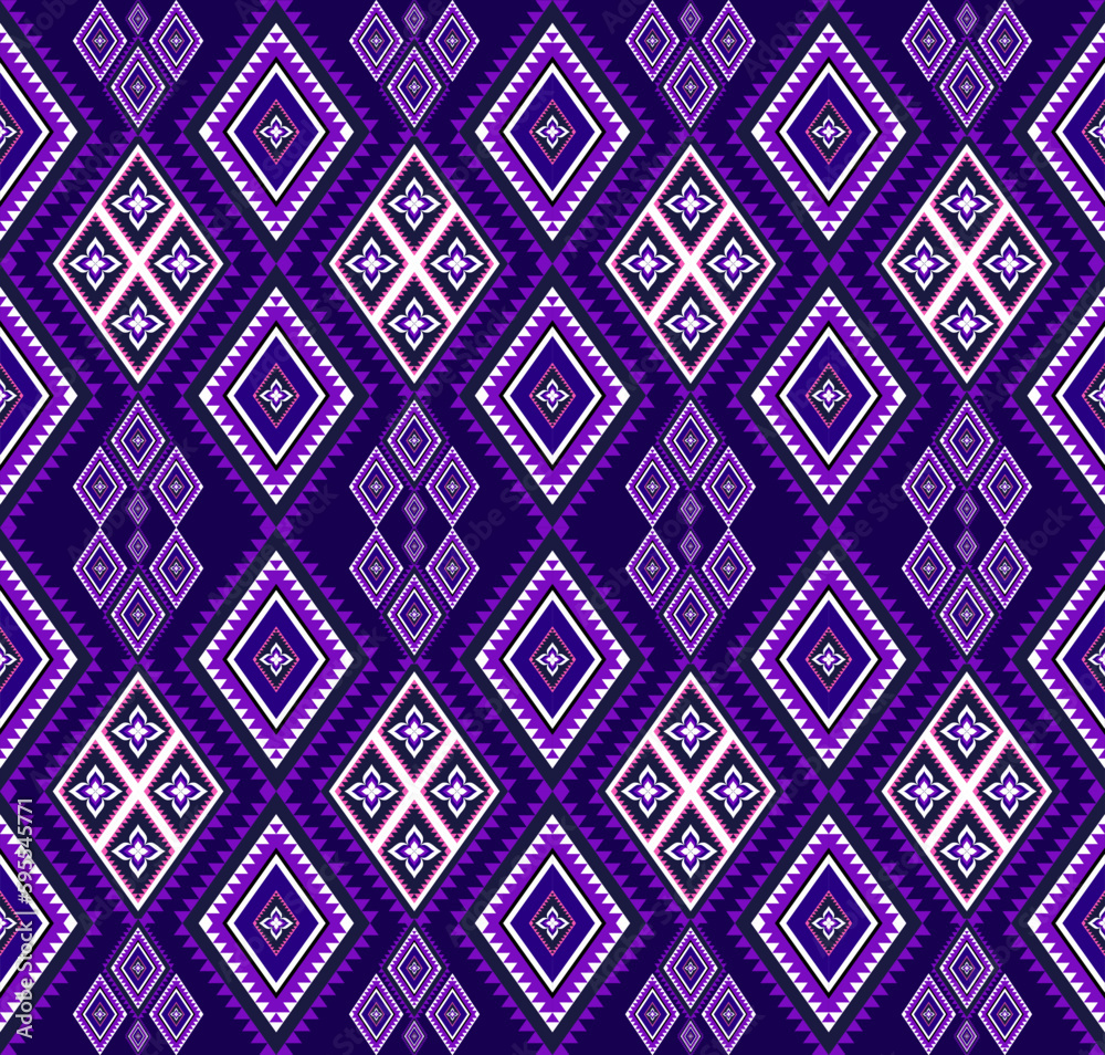 Colorful ethnic folk geometric seamless pattern in purple vector illustration design for fabric, mat, carpet, scarf, wrapping paper, tile and more