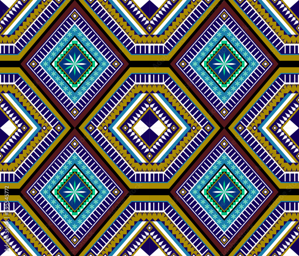 Colorful ethnic folk geometric seamless pattern in vector illustration design for fabric, mat, carpet, scarf, wrapping paper, tile and more