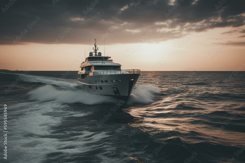 A luxurious motor yacht at sea. Generative AI