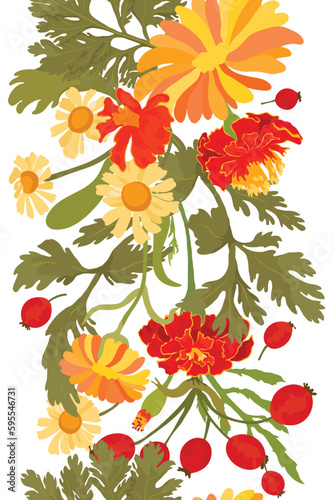 Isolated seamless border with the garden flowers