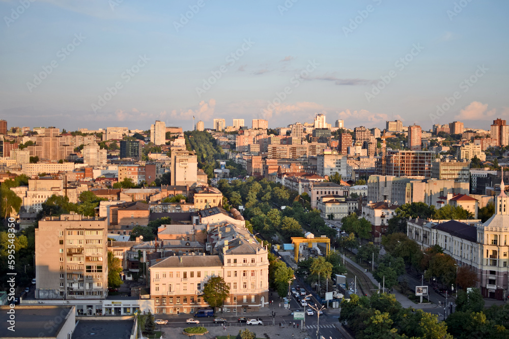 Panorama of the city of Dnepr. View of Dmitry Yavornitsky Avenue