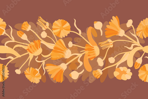 Isolated seamless border with the garden flowers