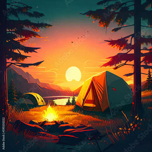camping at sunset