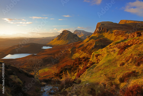 Fototapeta Naklejka Na Ścianę i Meble -  Morning sunlight on the Quiraing, Isle of Skye, Scotland, UK.