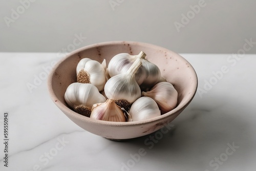 Garlic Heads in a White Bowl