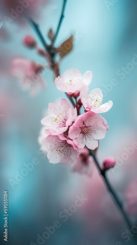 Pink cherry blossom print in the style of lensbaby. Generative AI photo