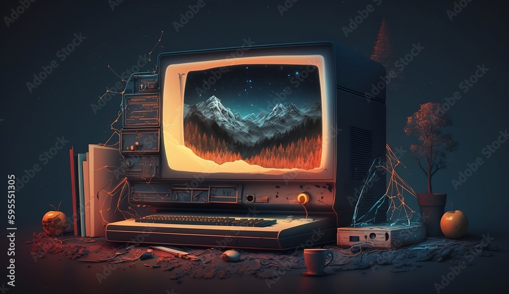 Computer Learning Picturesque Components Digital harmony with nature: Computer in a picturesque landscape ...