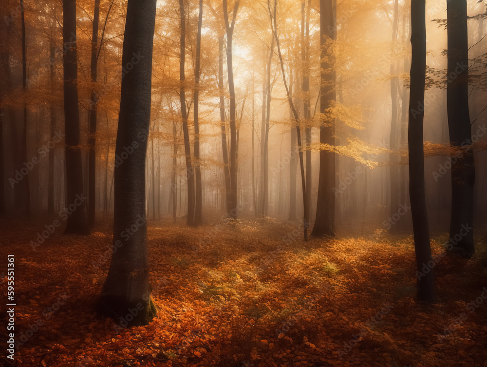 Enchanting Autumn Forest
A charming image of an autumn forest featuring golden leaves, a peaceful atmosphere, and warm light