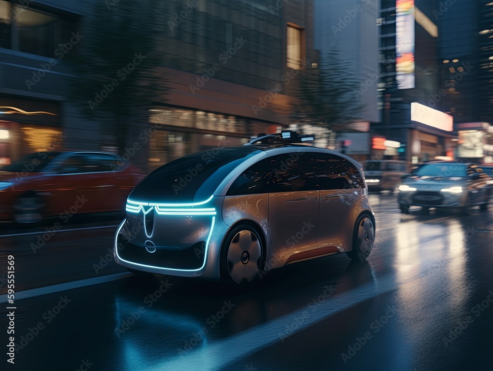  A.I. Controlled Autonomous Car Navigating Through a Busy City Street During Rush Hour