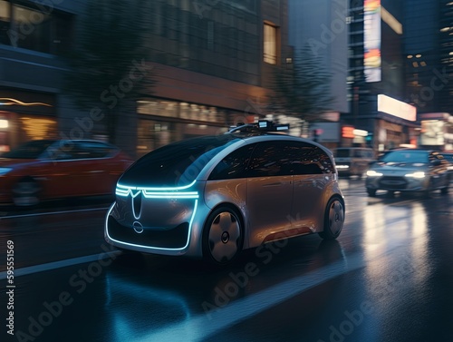  A.I. Controlled Autonomous Car Navigating Through a Busy City Street During Rush Hour © CG Design